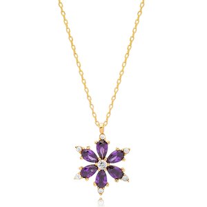 Collier à breloques en pierre d'améthyste avec Design de fleur, pendentif turc, bijoux en argent Sterling 925 faits à la main - Product Image 1