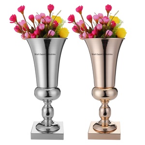 Jarrón de trompeta de plata y oro rosa, soporte de flores de boda para decoración del hogar, jarrón de Metal, centros de mesa de boda, soporte de jarrón - Product Image 1