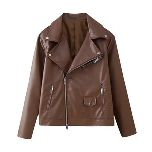GAF 2024, chaqueta de cuero de piel de oveja auténtica para mujer, chaqueta de cuero marrón a la moda para mujer, chaqueta de cuero granulado - Product Image 4