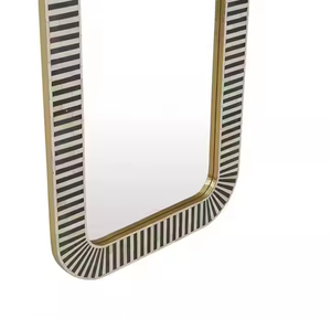 Espejo curvo con incrustaciones de hueso hecho a mano, decoración de pared elegante, espejo con incrustaciones de hueso para oficina, artesanías de media luna - Product Image 3