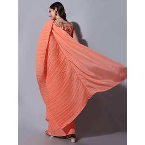 Espectacular Sari Naranja Chinon para Festividades con Blusa Bordada para Bodas - Product Image 3