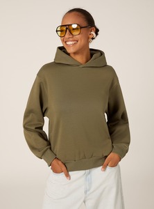 เสื้อฮู้ดทรงหลวมสำหรับผู้หญิง, เสื้อฮู้ดกันหนาวดีไซน์ทันสมัยพร้อมโลโก้ด้านหน้าทำจากผ้าฝ้าย100% พิมพ์ลายได้ตามต้องการ - Product Image 3