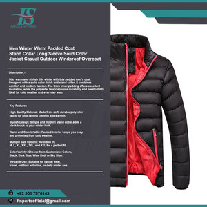 Chaqueta Acolchada Cálida de Invierno para Hombre, Cuello Alto, Manga Larga, Color Sólido, Informal, para Exteriores - Product Image 4