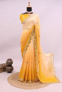 Boutique indienne Export Georgette Tissu Soie Broderie Sari Dernier exclusif Saree ethnique Mariages de mariée Superbe Look Tendance - Product Image 4