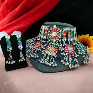 Conjunto de Gargantilla de moda de diseño moderno oxidado multicolor para mujer cuentas elegantes piedras preciosas adornadas alrededor del cuello collar afgano - Product Image 5