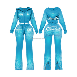 Ensemble de survêtement 2 pièces pour femme, style streetwear, avec sweat à capuche et pantalon de jogging, imprimé lettres, coupe courte, vêtements d'automne, personnalisable, très demandé - Product Image 3