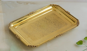 Plateau en laiton de haute qualité Élégante assiette de service artisanale pour les fêtes de collations au café Surface dorée brillante disponible à bas prix - Product Image 4