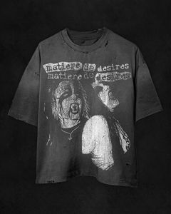 T-Shirt Vintage Lavage à l'acide T-Shirt Lavage à l'acide T-Shirt Streetwear Tee Personnalisé Vintage Trou Déchiré en Détresse t-shirt pour Hommes - Product Image 1