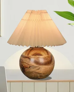 โคมไฟตั้งโต๊ะไม้ทรงกลมสำหรับห้องนอนห้องนั่งเล่นห้องรับประทานอาหาร | ปรับแต่งได้บ้านสไตล์ชนบทเน้นแสง - Product Image 1