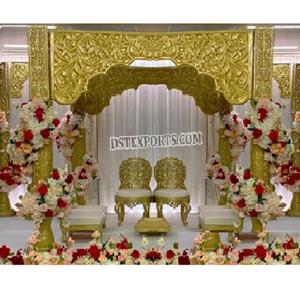 Deslumbrante Mandap Indio para Bodas, Estilo Marwari, Dorado, Vintage, Tradicional, Portátil, con Aspecto de Madera, FRP, Decoración de Lujo para Bodas en Australia - Product Image 1
