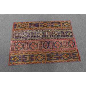 Tapis de 2,8 x 3,7 pieds, tapis turc vintage, tapis en laine abstrait violet et orange - Product Image 2