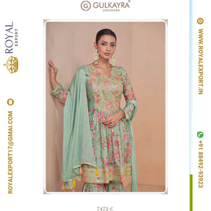 Nouveau concepteur véritable Chinon impression numérique Salwar Kameez avec travail de broderie et même travail sur le fond et Dupatta - Product Image 4