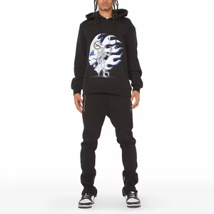 100% Cotton Lightweight Quick Dry Two-Piece Full-Length Breathable Unisex Winter Hoodie Sweatpants Jogger Cargo <b>Pants</b> Tracksuits - Product Image 1