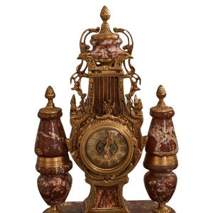 Antique brass and marble decorative <b>clock</b> with luxurious <b>vintage</b> design and ornate classic details for elegant home decor - Product Image 2