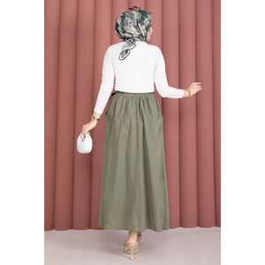 Sporty Khaki Summer Pleat <b>Skirt</b> with Belt Pockets Breathable Cotton Size XS Short Length Plain Style with Print Decoration - Product Image 4