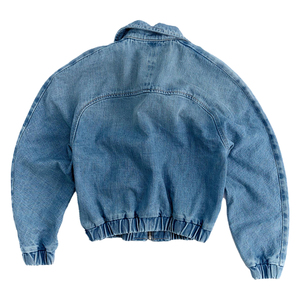 Blouson bomber en denim de coton uni pour femme, fermeture à boutons en corne, matelassé, respirant, écologique, décontracté, printemps, délavé, gothique - Product Image 2
