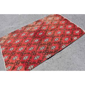 Alfombra turca Vintage roja y blanca tradicional de 4,1x6,6 pies, área grande, retales de lana, Alfombra de sala de estar, látex para uso en el pasillo - Product Image 2