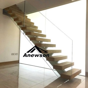 Gran oferta, Material de madera de construcción interior moderno, barandilla de vidrio, Balu barandilla de acero, escalera recta, escalera - Product Image 3