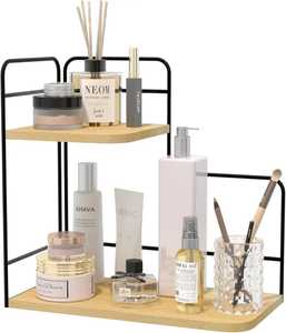 Organisateur de salle de bain moderne en métal détachable à 2 niveaux, étagère d'angle de comptoir, support autoportant pour le rangement des articles de toilette à la maison - Product Image 5