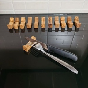 Modern Angled Solid Wood Cutlery <b>Rest</b> Contemporary Block Design Handmade Premium Kitchen Table Accessory for <b>Spoon</b> Fork Knife - Product Image 5