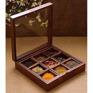 Sheesham Wood Spice Box Container Spice Box With Transparent Top Handmade for Kitchen Tableware Masala Dani Rangoli Box 2023
