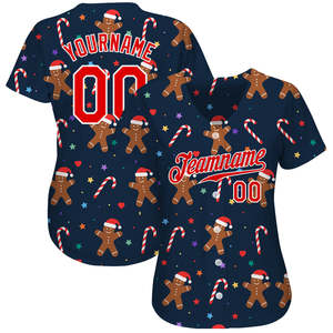 Venta al por mayor mejor proveedor personalizado azul marino rojo-blanco Navidad 3D auténtico béisbol Jersey para hombres - Product Image 2