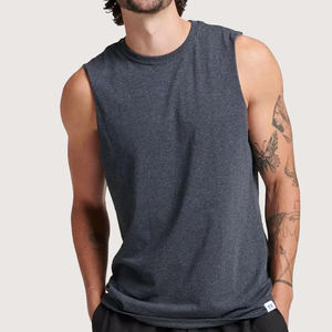 Camiseta sin mangas para correr informal de algodón 100% personalizada lavada ecológica transpirable de color liso de talla grande para hombre - Product Image 4
