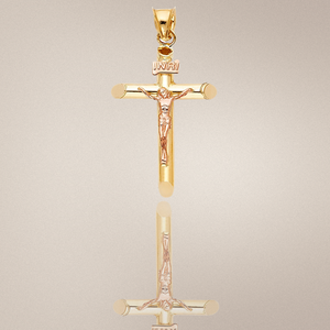 Colgante de crucifijo chapado en oro de dos tonos de 14K, Cruz de doble tono elegante para hombres y mujeres, joyería simbólica cristiana con infusión de circón - Product Image 4