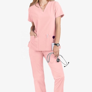 Uniformes Médicos Personalizados con Logotipo, Cuello en V, Diseño Exclusivo, Unisex, Tejido Elástico de Mezcla de Algodón, Manga Corta, para Hospitales, Salones de Belleza - Product Image 1
