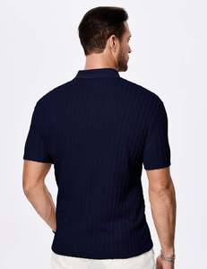 Men's Golf Solid ODM Anti-Pilling Breathable Polyester/Cotton Knit Fabric Button-<b>Down</b> Jersey Casual Collar Embroidered Short - Product Image 2