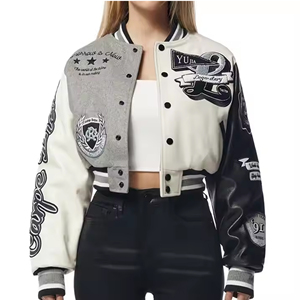 Chaqueta Universitaria de Invierno 2025 para Mujer, Chaqueta Personalizada de Cuero, Chaqueta Universitaria Corta de Algodón Transpirable con Forro Polar para Mujer - Product Image 1