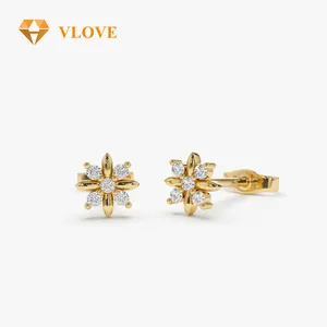 VLOVE Fine Diamond Jewelry Solid Gold Jewelry 14k Dainty Crisscross Cluster Diamond Studs