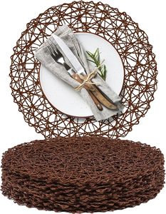 Antique-Style Natural Non-Slip Heat Resistant Round Placemat Paper Braided Indoor Outdoor Dining <b>Table</b> <b>Mats</b> & Pads Classic Style - Product Image 1