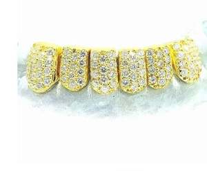 Custom Grillz Frames Gold with Fully Setting CZ <b>Stones</b>, Free Perm Cuts, Grillz Moissanite Diamonds, Silver 925, 10K 14K Gold - Product Image 4