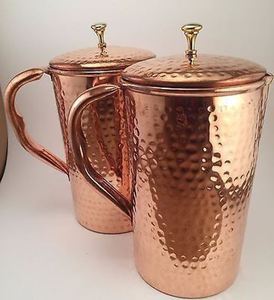 Jarra de cobre y vidrio Juego de jarra y vidrio de cobre hecho a mano Premium Cobre puro 100% Beneficios DE SALUD ayurvédicos ideales Decoración del hogar - Product Image 4