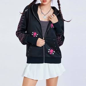 Sweat-shirt à capuche pour femme, streetwear d'hiver, avec logo de crâne en strass sur le devant, 100% coton, de haute qualité - Product Image 5