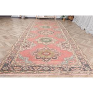 0.4x10.7 ft Turkish <b>Runner</b> Rug, <b>Red</b> Green Vintage Moroccan Wool Rug - Product Image 2
