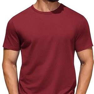 Camiseta lisa de manga corta con cuello redondo para hombre de 100% algodón, camisetas casuales de ajuste regular, Camisetas básicas, camisetas con logotipo personalizado - Product Image 5