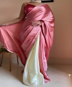 Wedding Saree with Floral Lace, Velvet, and <b>Organza</b> Details - Product Image 3