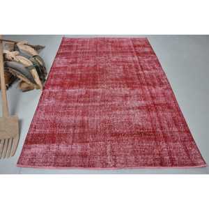 5.2x8 ft Turkish Rug, <b>Red</b> Check Vintage <b>Wool</b> Rug - Product Image 1