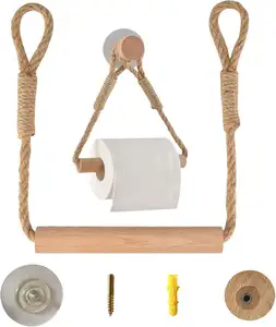 wholesale Supplier Wood Rope Creative tissue Paper roll holder Customized Wall Mounted Towel holder Good quality