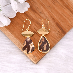 Pendientes Colgantes de Latón Antiguo para Mujer, Pendientes de Piedra Preciosa de Jaspe, Pendientes Hechos a Mano de Latón de Alta Calidad, Pedido al por Mayor - Product Image 4
