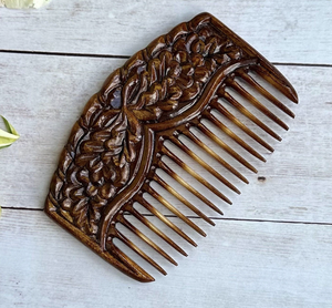 Peigne à cheveux massant naturel, sans statique, en bois sain, démêlant, en bois de santal, à dents larges, pour cheveux bouclés - Product Image 5