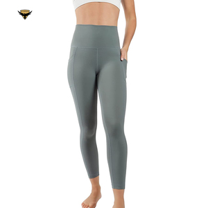 Best Quality Women's Premium Mid Waist Yoga <b>Leggings</b> Elastic Waist Solid <b>Pattern</b> Customized Printing Breathable Custom Logo OEM - Product Image 5