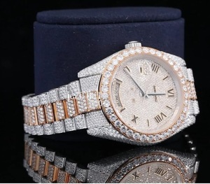 Reloj Analógico de Acero Inoxidable para Hombre con Diamantes Moissanite VVS1 Blancos Rosados, Estilo Antiguo, Mecánico, Deportivo, de Lujo, con Encanto, Totalmente Engastado - Product Image 4