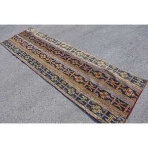 Alfombra turca tradicional azul naranja 2,8 X 9,3ft, alfombra para sala de estar con rectángulo de pasillo y patrón de rompecabezas para adolescentes - Product Image 2