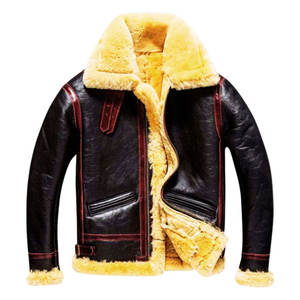Vestes en cuir Shearling pour hommes, classiques, chaudes, écologiques, respirantes, mode hiver, usage quotidien, logo sur le devant - Product Image 1