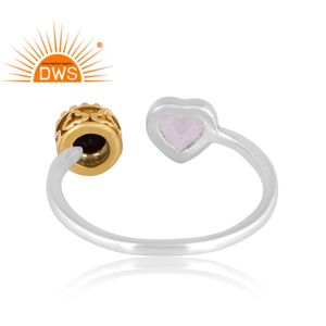 Anillo ajustable de piedras preciosas de ónix negro y cuarzo de cristal Natural de plata de ley fina, fabricante de joyería personalizada - Product Image 4