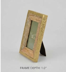 <b>Rustic</b> Wood Photo Frame Rectangle Brass Work Vertical Tabletop Display - Product Image 2