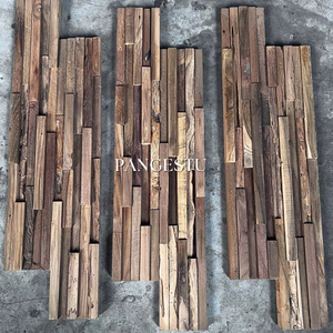 แผ่นผนังไม้สักรีไซเคิลแบบซ้อน แผ่นไม้เนื้อแข็งสำหรับตกแต่งผนังภายในสไตล์ธรรมชาติ สำหรับบ้าน โรงแรม คาเฟ่ ร้านอาหาร - Product Image 3